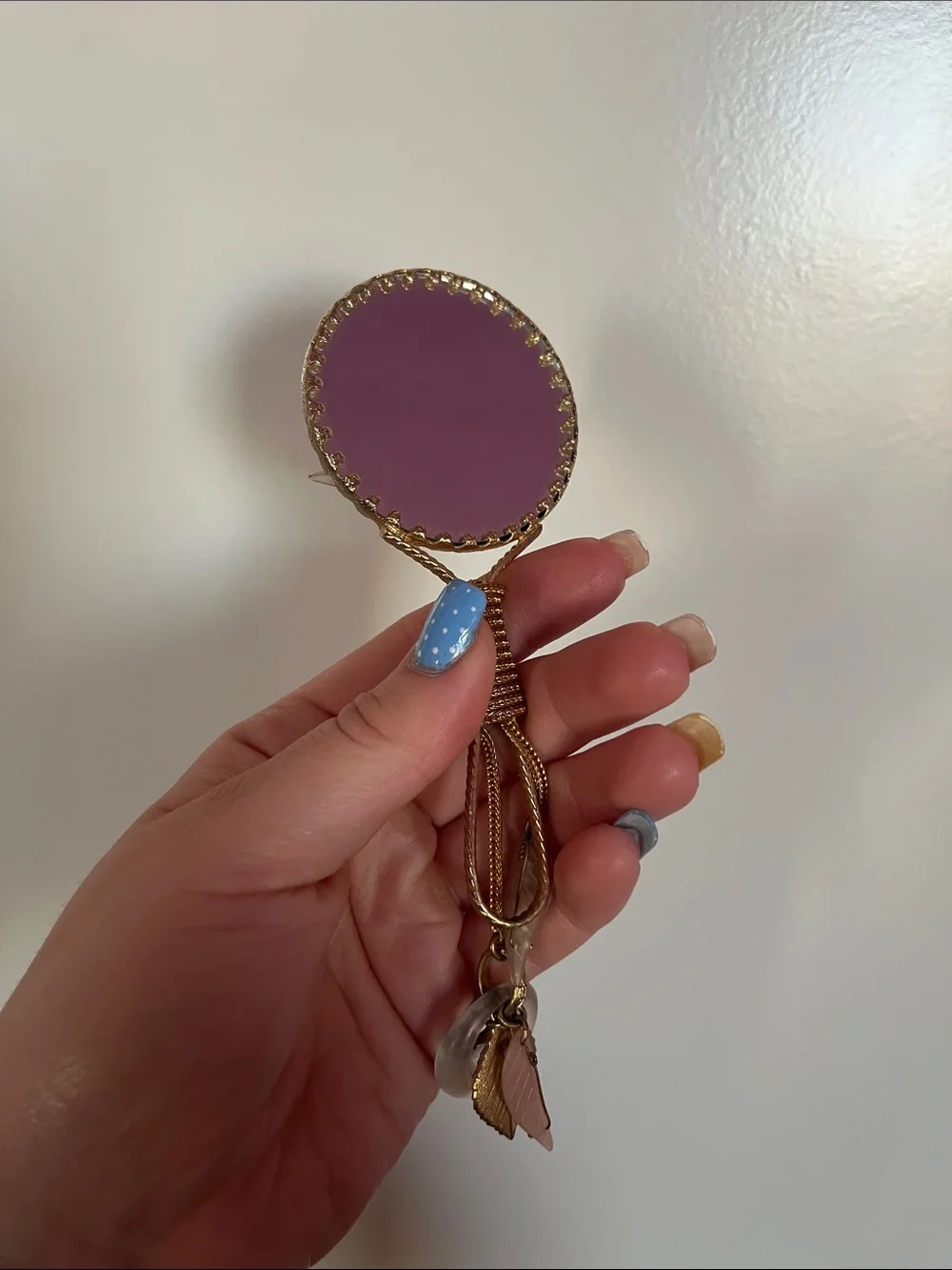 Mini Gold-Tone Floral Drop Mirror with Rhinestone Accents
